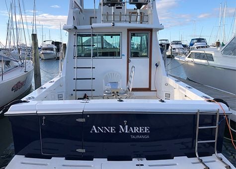 Stern of 40 foot launch wrapped